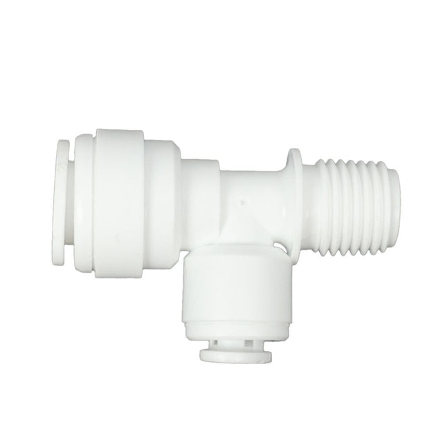 Male Run Tee Acetal 3/8 qc x 1/4 MNPT Run x 1/4 qc Branch