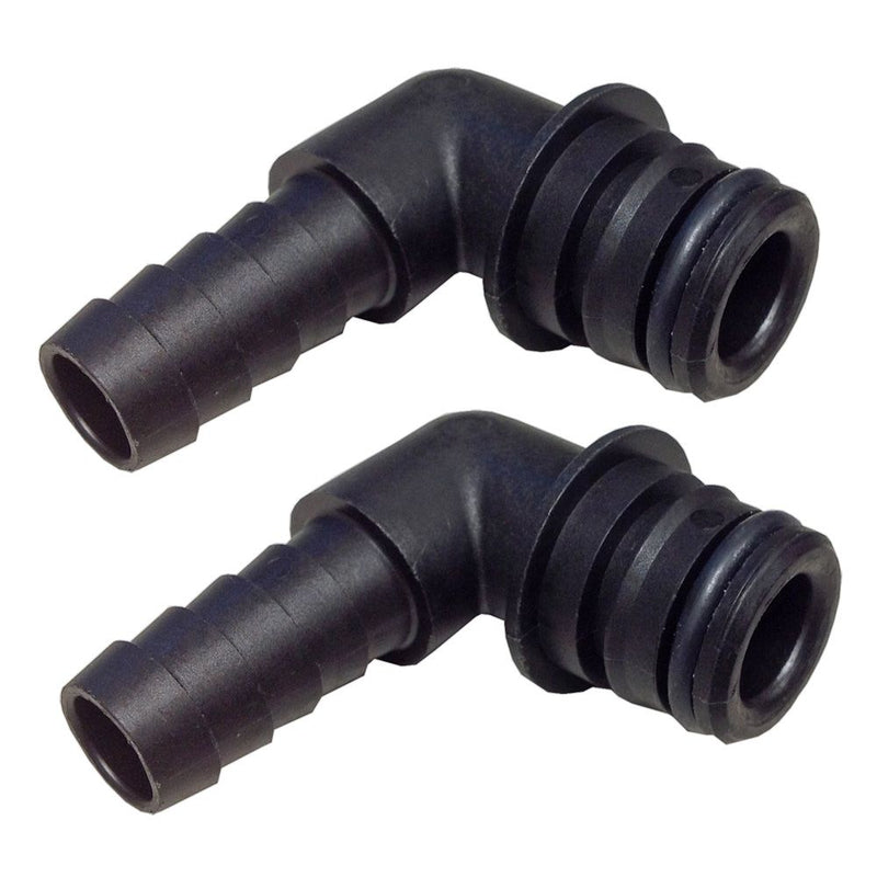 3/4 Quad Port 90 Deg Elbow x 1/2" Hose Barb Fittings [Pair]