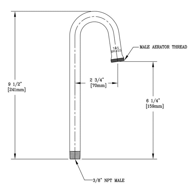 T&S Brass 005028-40 Rigid Gooseneck Replacement for B-0892 Faucets, 2-3/4" Spread