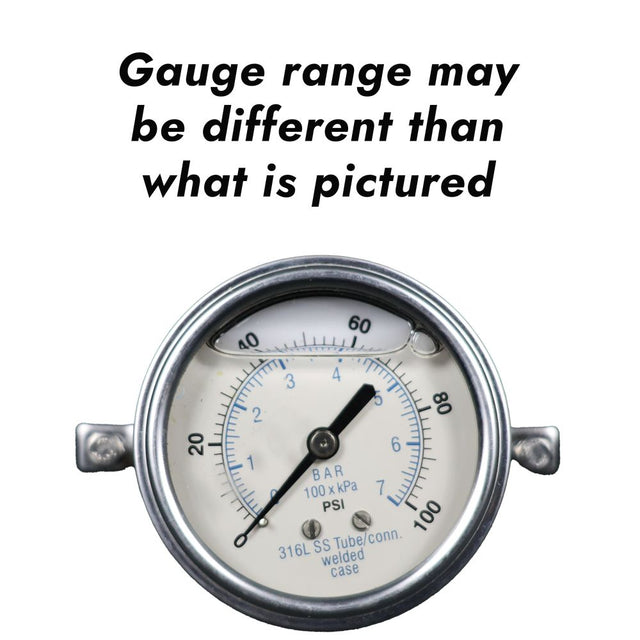 Water Pressure Gauge 100 PSI, 1/4" MPT, 2.0" Plastic Dial, Center Back Uclamp, SS Case