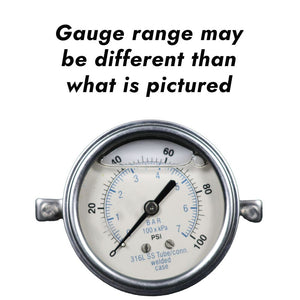 Water Pressure Gauge - 100 PSI, 1/4" MPT, 2.5" Plastic Dial, Center Back Uclamp, SS Case