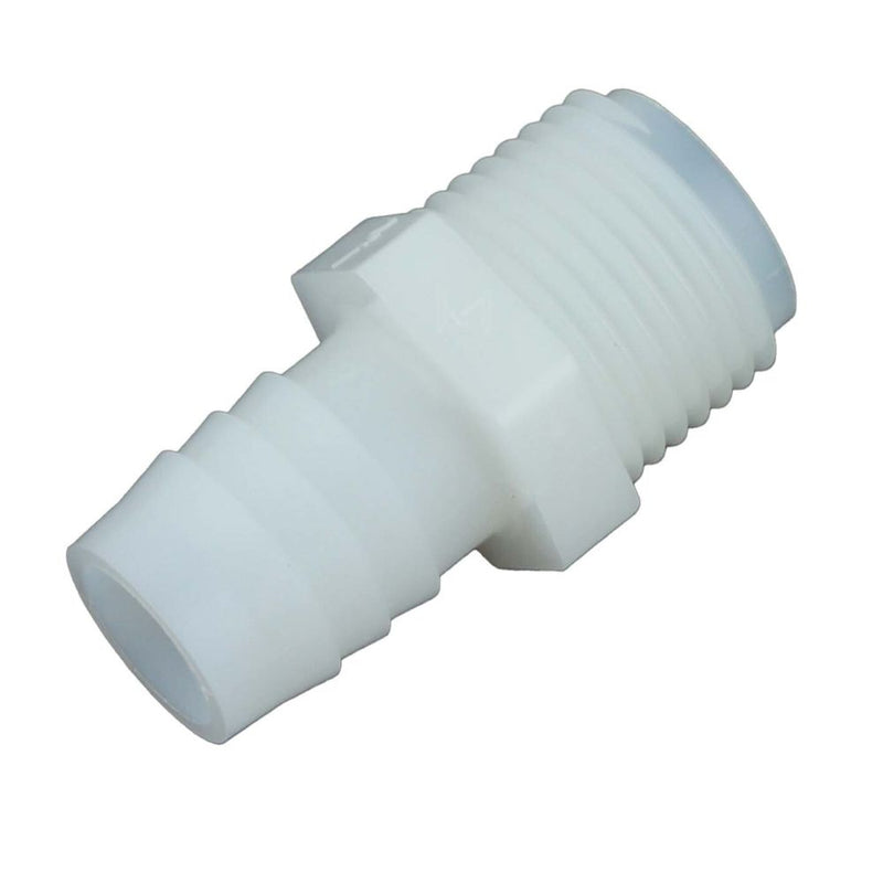 Male Barb Connector White Nylon - 5/8 ID Barb x 1/2 MNPT