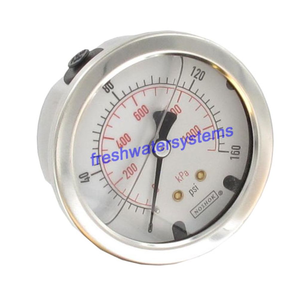 NOSHOK Center Mount 2.5" Water Pressure Gauge 0-300 PSI, SS, 1/4" NPT