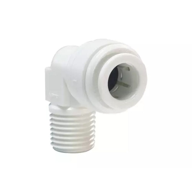 John Guest 3/8" x 1/4" [NPTF] Acetal Fixed Elbow - White