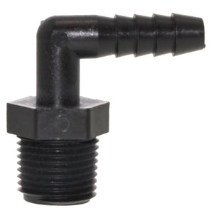 Male Elbow Barb x Male NPT - 1/4" HB x 1/2" MNPT - Black Polypropylene