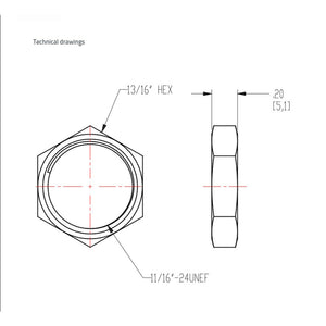 Panel Nut 13/16 Hex x 11/16-24 UNEF Thread - Nickel Brass