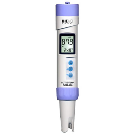 HM Digital COM-100 HMDCOM100 Waterproof EC/TDS And Amp Temperature Combo Meter, White/Purple