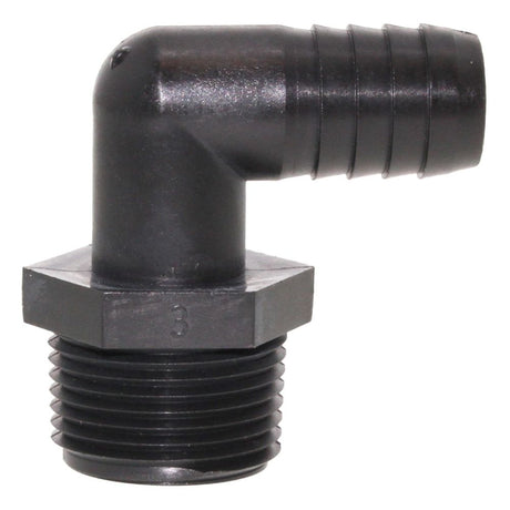 Male Elbow Barb x Male NPT - 1/2" HB x 3/4" MNPT - Black Polypropylene