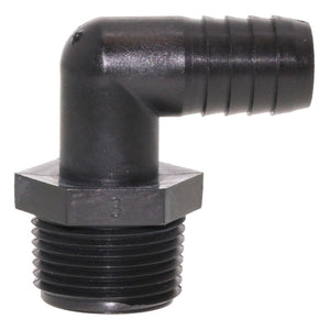 Male Elbow Barb x Male NPT - 1/2" HB x 1/2" MNPT - Black Polypropylene