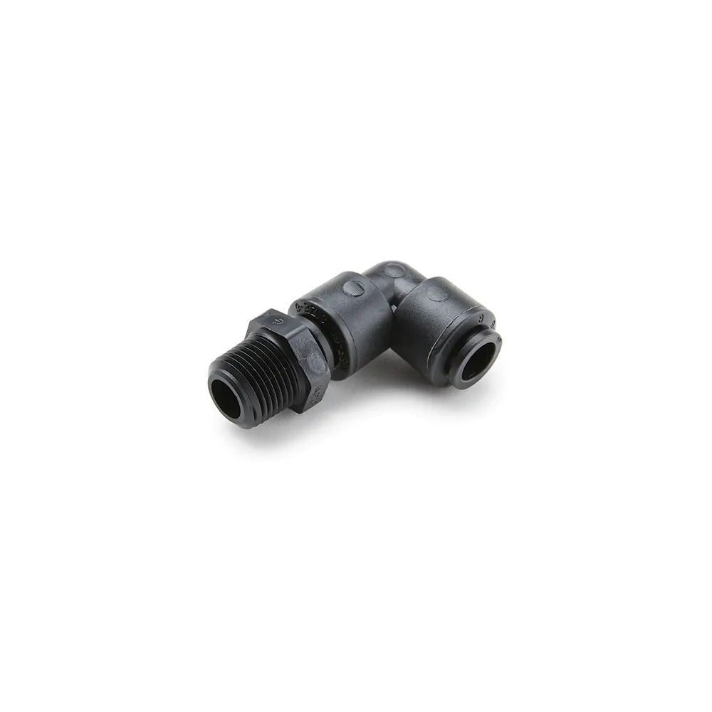 Black Kynar PVDF Male  Elbow Swivel - 3/8 x 1/4 NPTF