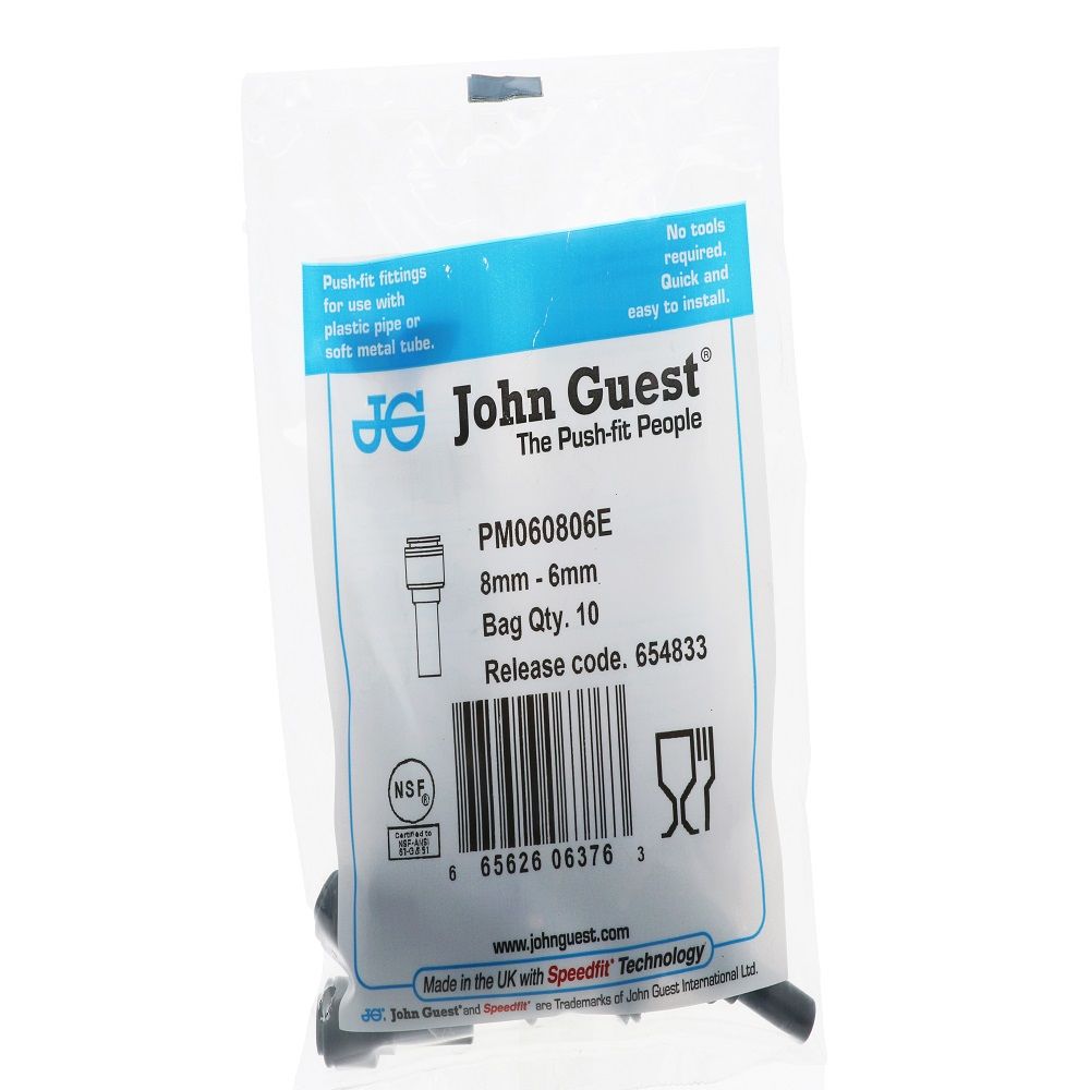 John Guest Reducer Stem Black Acetal - 6mm x 8mm Stem
