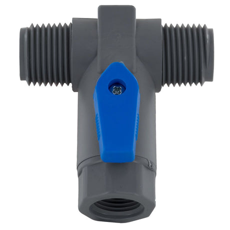 Three-Way PVC Ball Valve - 1/2" MPT x 1/2" MPT x 3/8" FPT
