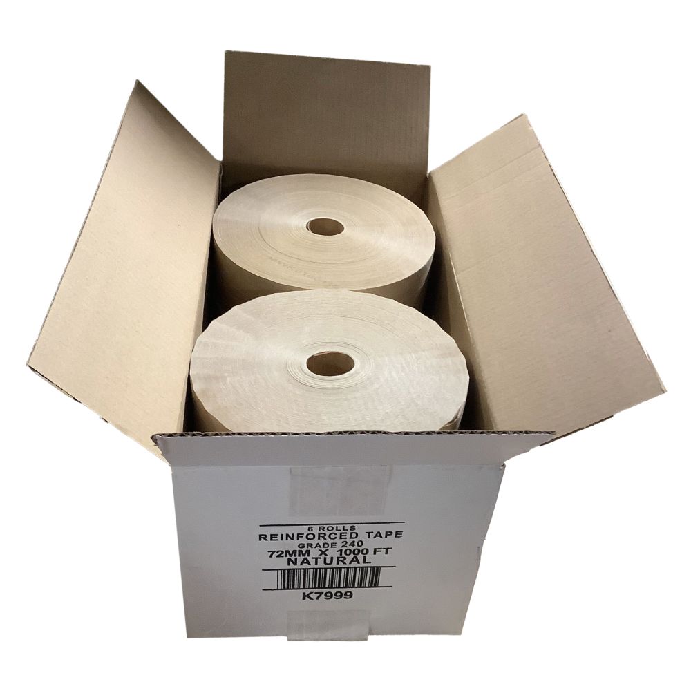 Production Grade Reinforced Kraft Gum Tape Grade 240, 2.83" [72mm] x 1000ft, Natural