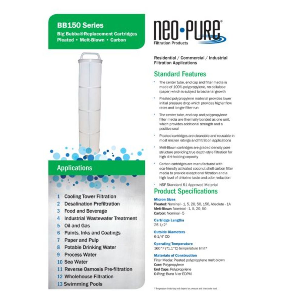 Neo-Pure 50 Micron Big Bubba® Compatible Depth Cartridge BBC-150-D50