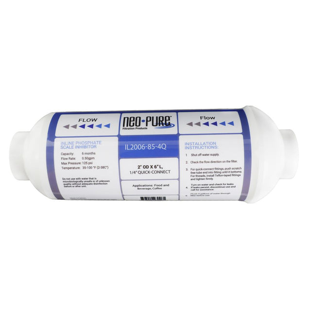 Neo-Pure Inline 2x6 Phosphate Scale Inhibitor with Sediment Pad, 1/4 QC Filter