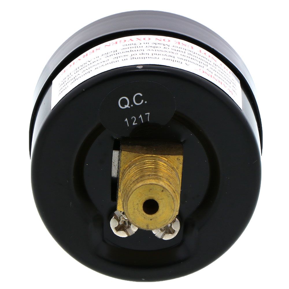 Water Pressure Gauge 60 PSI, 1/8" MPT, 1.5" Glass Dial, Center Mount, Black Steel Case