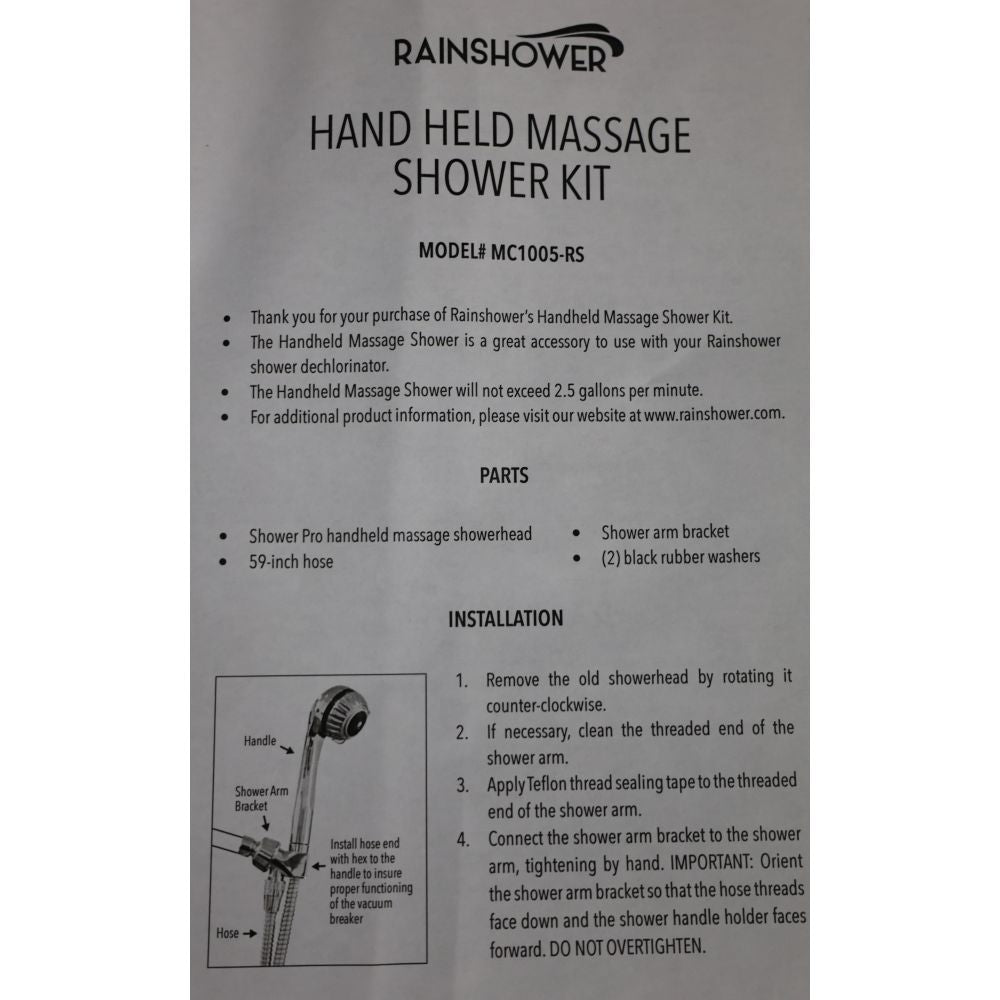 Rainshow'r MC1005-RS Massage Handheld Shower Hose Kit