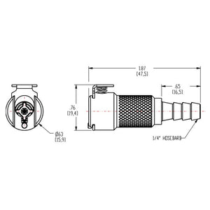 MCD1704V Valved In-Line Hose Barb Coupling Body 1/4 ID Bard w/ Viton O-ring