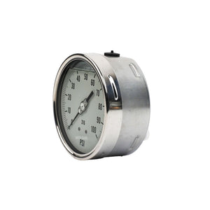Water Pressure Gauge 100 PSI, 1/4" MPT, 4" Dial, Lower Back Mount, All SS
