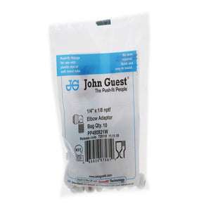 John Guest Fixed Elbow NPTF Polypro - 1/4 x 1/8 NPTF