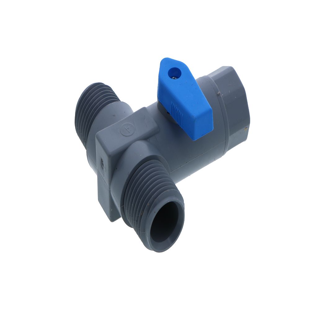 Three-Way PVC Ball Valve - 1/2" MPT x 1/2" MPT x 3/8" FPT