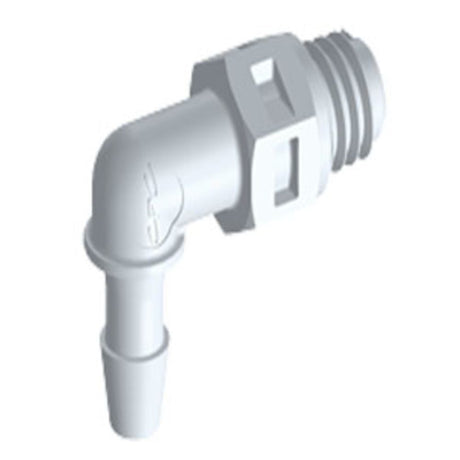 ME330 Elbow Fitting White Nylon Tapered 10-32 X 3/32 HB