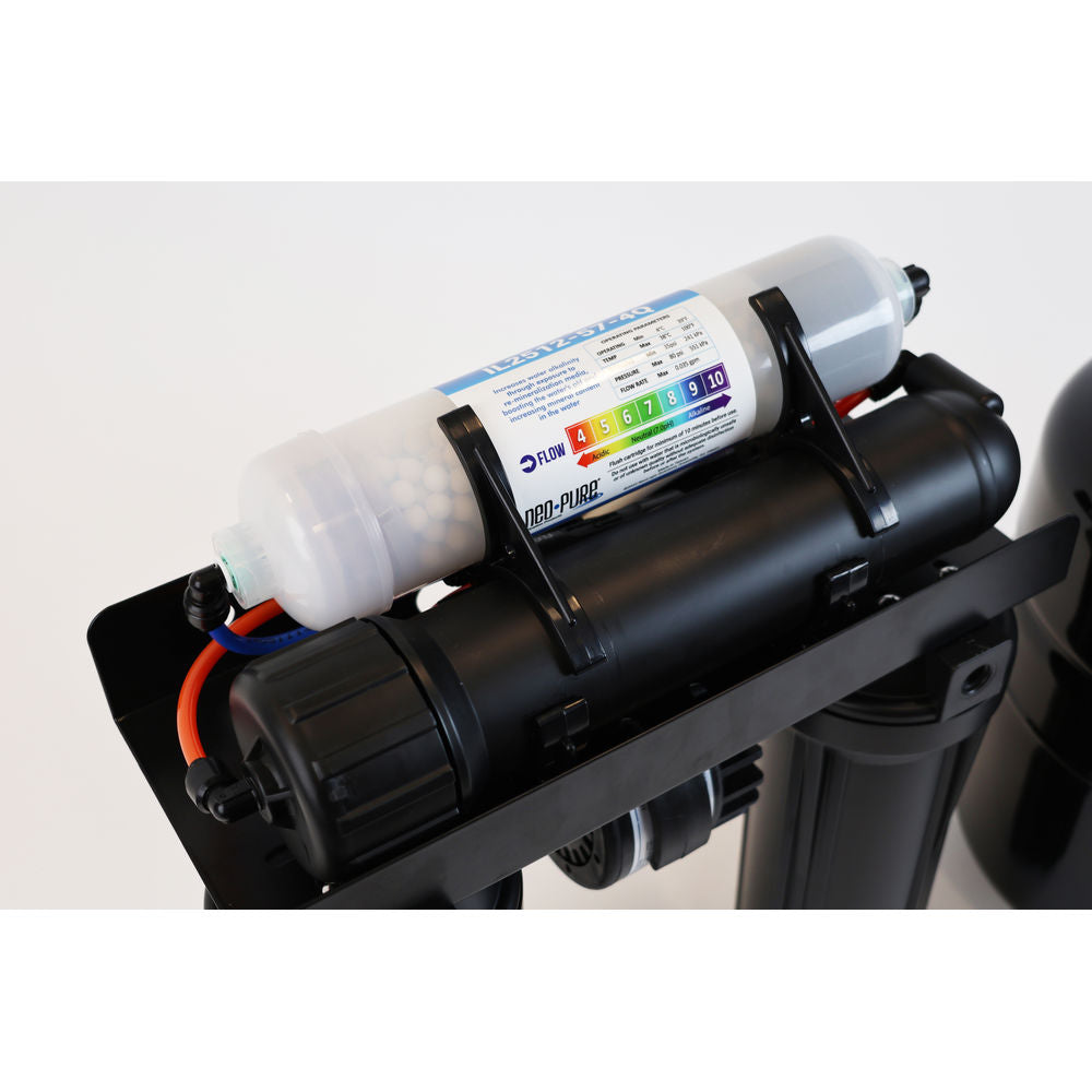 Neo-Pure 4 Stage RO Manifold Retrofit, 25 GPD, Alkaline Remineralizer, Drain Saddle, Feed Adapter, Permeate Pump