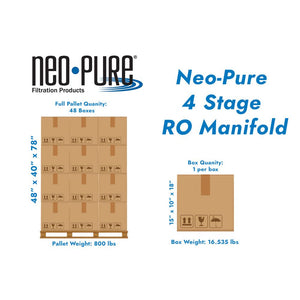 Neo-Pure 4 Stage RO Manifold Retrofit, 50 GPD, Alkaline Remineralizer, Drain Saddle, Feed Adapter, Permeate Pump