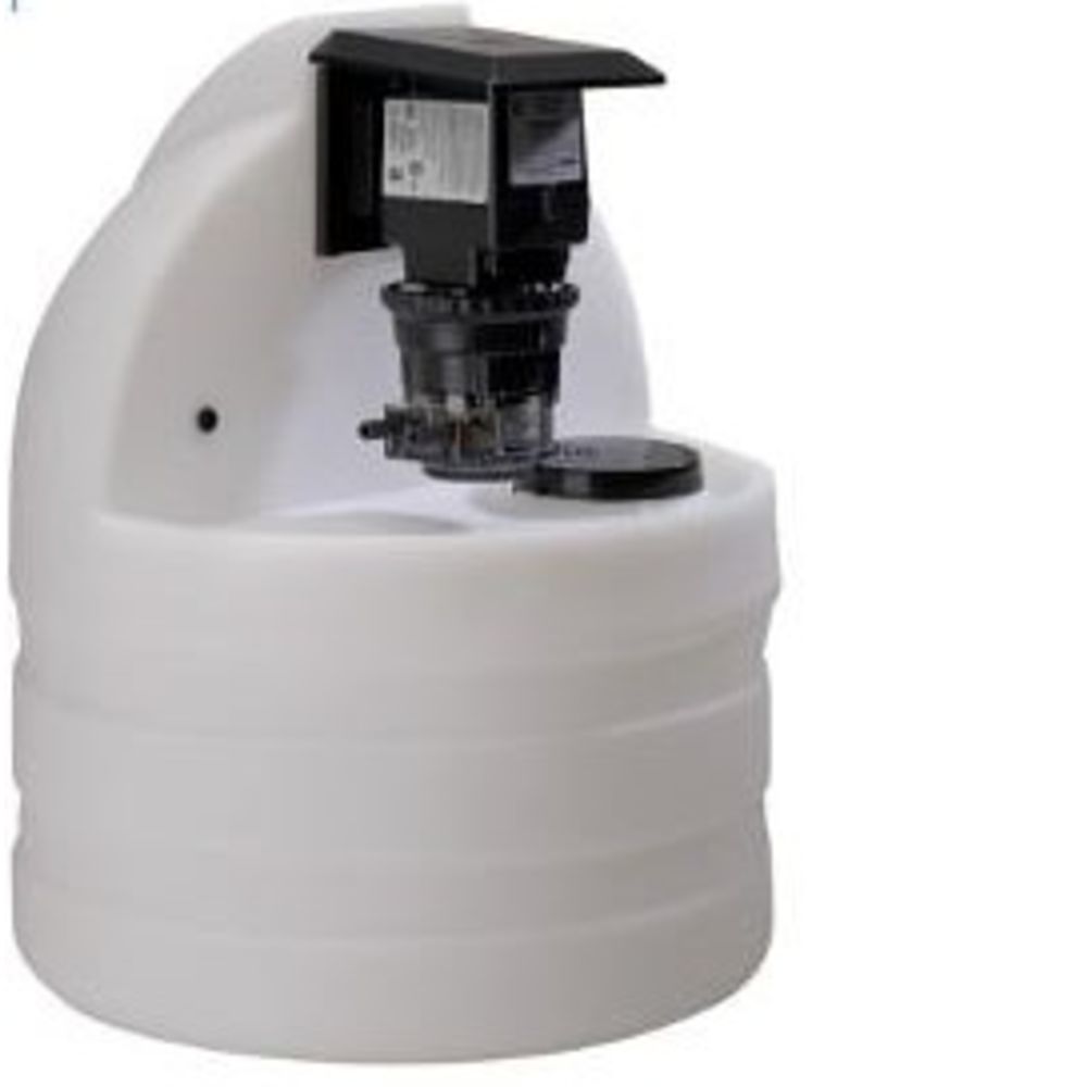 Stenner 15-Gallon White Tank, Single Adjustable Output Pump [25psi], #4 tube, 35 Gallons per day, 220v