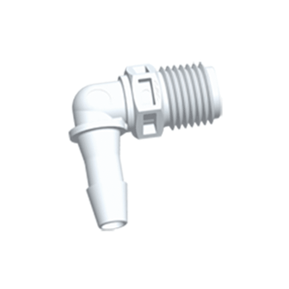 FitQuik Nylon Thread to Tube Elbow Fitting - 1/4 NPT to 1/4 Hose Barb