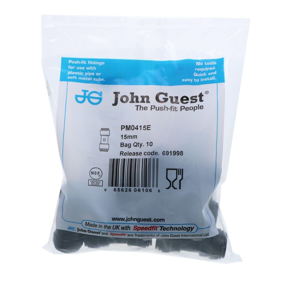 John Guest Union Connector BLACK ACETAL - 15mm
