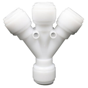 NeoFit Acetal White Three Way Divider 1/2" tube x 1/2" tube