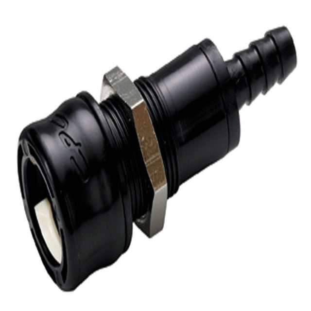 BACD16006MBLK Valved IN-Line Panel Mount Hose Barb BreakAway Coupling Body Molded Black - 3/8 ID Barb