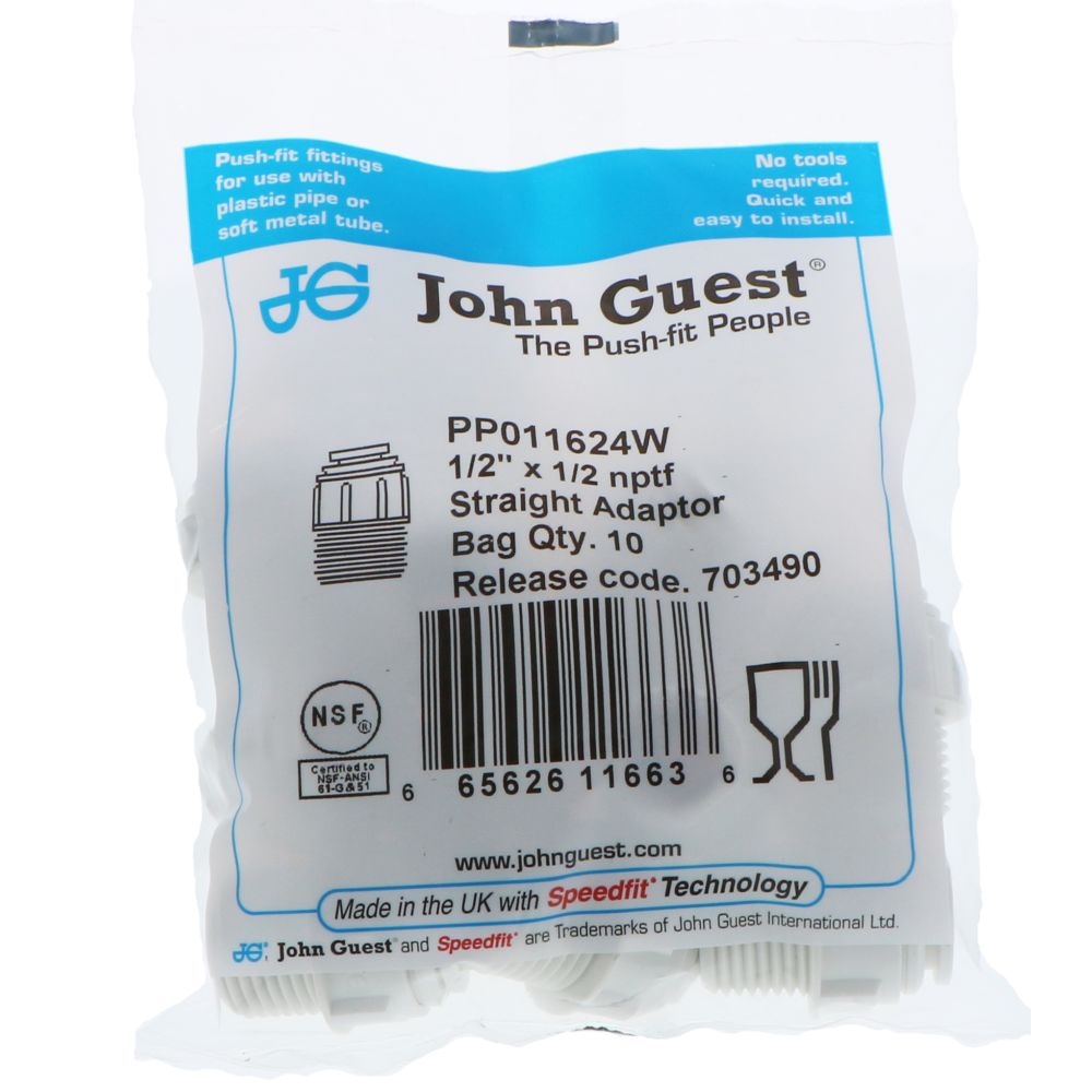 John Guest Male Connector NPTF Polypro  - 1/2 x 1/2 NPTF