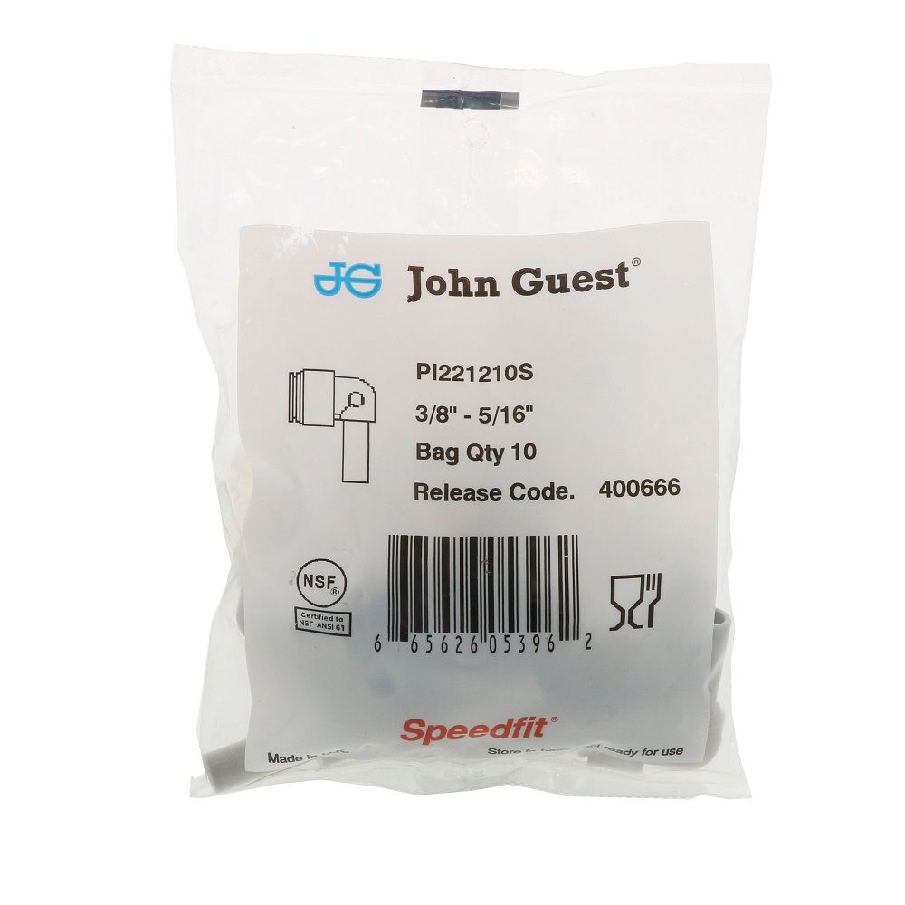 John Guest Stem Elbow Connector - 3/8 Stem x 5/16