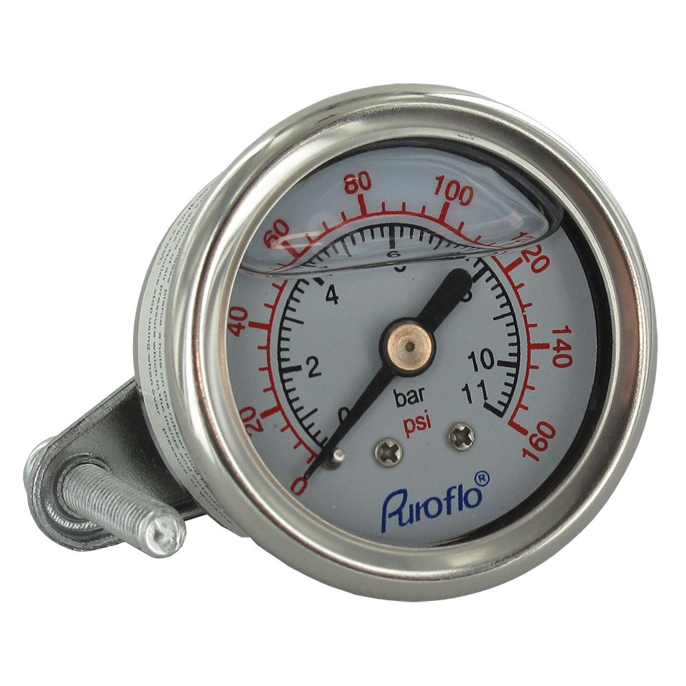 Puroflo Center Mount 1.5" Stainless Pressure Gauge 0-160 psi 1/8" NPT