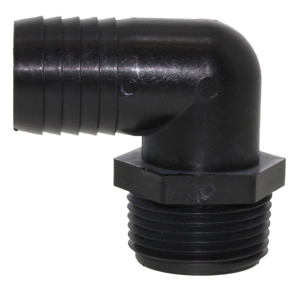 Male Elbow Barb x Male NPT - 3/4" HB x 3/4" MNPT - Black Polypropylene