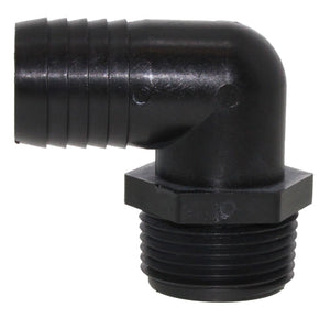 Male Elbow Barb x Male NPT - 3/4" HB x 1" MNPT - Black Polypropylene
