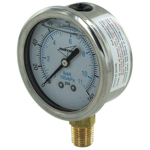 Water Pressure Gauge 160 PSI, 1/4" MPT, 2.5" Plastic Dial, Lower Mount, SS Case
