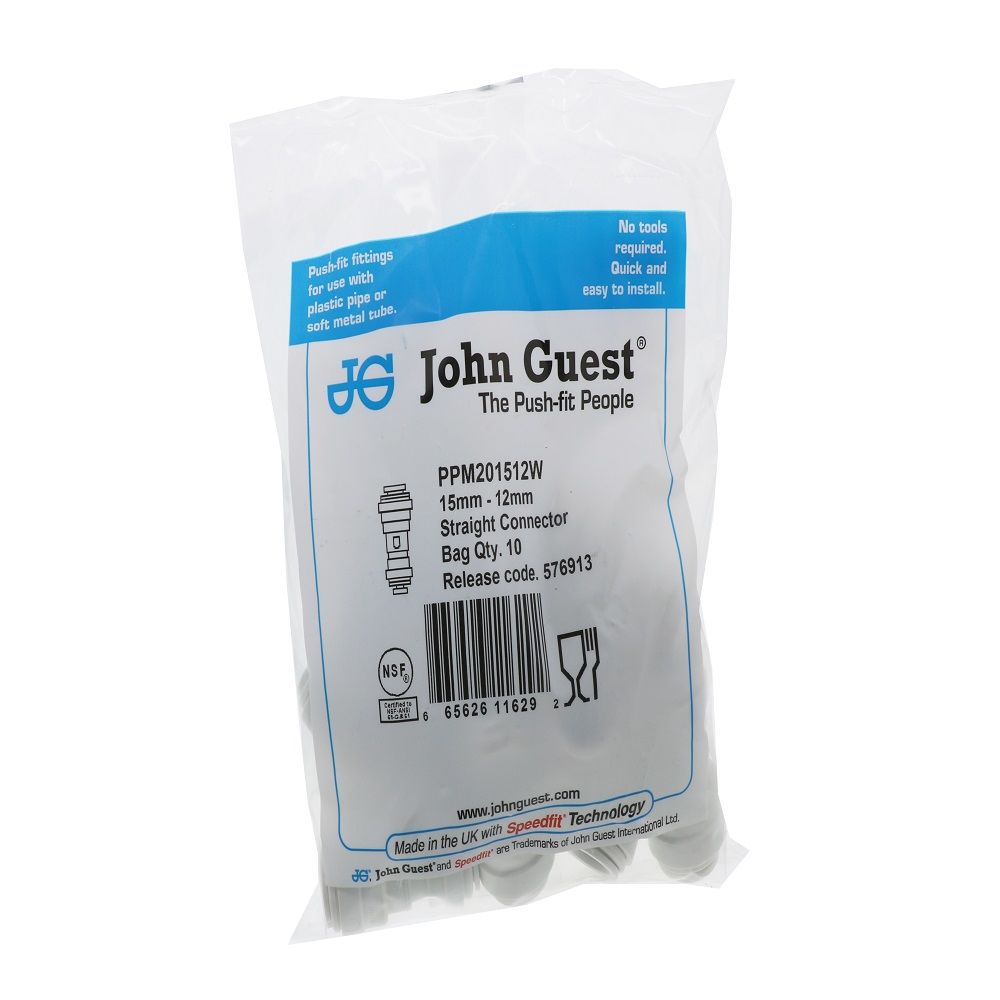 John Guest Reducing Union Connector Polypro - 15mm x 12mm