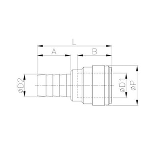 NeoFit - Acetal Black Barb Connector 22mm Tube x 3/4" barb