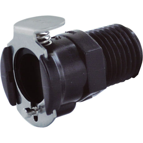 PLCD10004VBLK Valved Black Male Thread Coupling Body 1/4 NPT FKM [Viton] O-ring