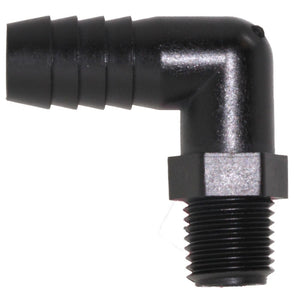 Male Elbow Barb x Male NPT - 3/8" HB x 1/8" MNPT - Black Polypropylene